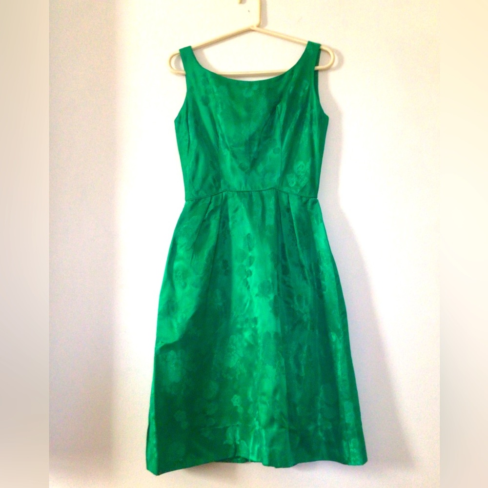 Vintage Kelly Green Silk Jacquard Dress☘️ - Picture 3 of 12